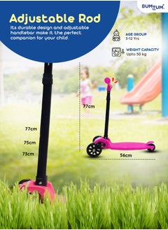 Bumtum BUMTUM Smart Kick Scooter for Kids 30 inch | 3 Adjustable Height Scooter, Foldable & Attractive PVC Wheels with Rare Brakes for Boys & Girls Age 5 Years (Pink)  - Image 4