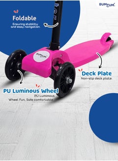 Bumtum BUMTUM Smart Kick Scooter for Kids 30 inch | 3 Adjustable Height Scooter, Foldable & Attractive PVC Wheels with Rare Brakes for Boys & Girls Age 5 Years (Pink)  - Image 3