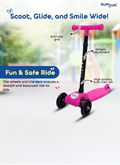 Bumtum BUMTUM Smart Kick Scooter for Kids 30 inch | 3 Adjustable Height Scooter, Foldable & Attractive PVC Wheels with Rare Brakes for Boys & Girls Age 5 Years (Pink)  - Image 5