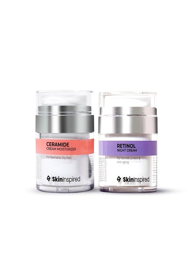 SkinInspired Day & Night Kit For Dry Skin - Retinol Night Cream (50g)+Ceramide Moisturizer (50g) | Skin Care Combo | For Women & Men | Non Greasy | Dermatologically Tested (Dry Skin) - Image 1