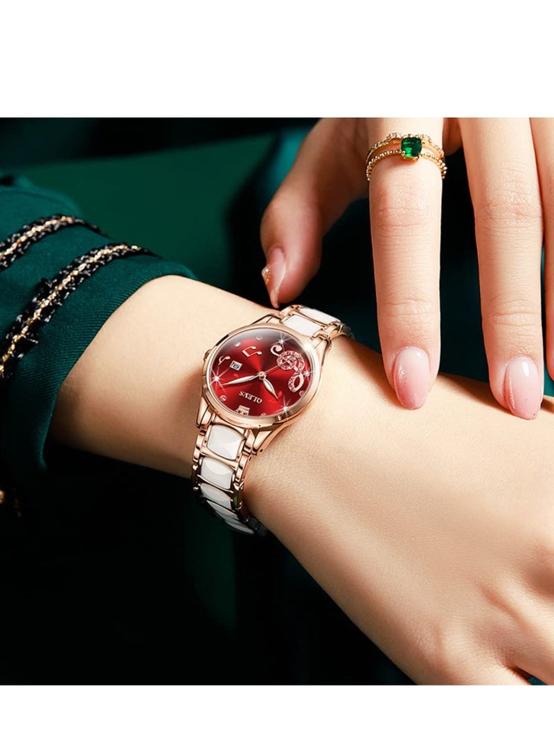 OLEVS Ladies Ceramic Strap Quartz Watch 3605 - Image 4