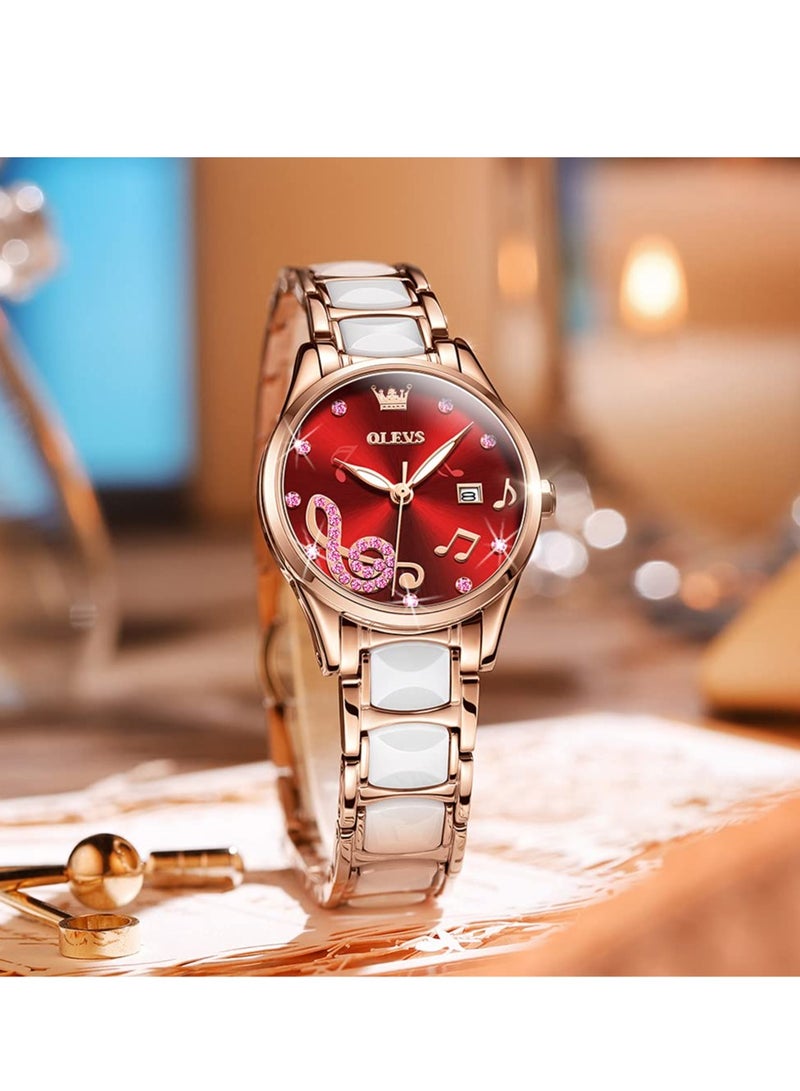 OLEVS Ladies Ceramic Strap Quartz Watch 3605 - Image 5