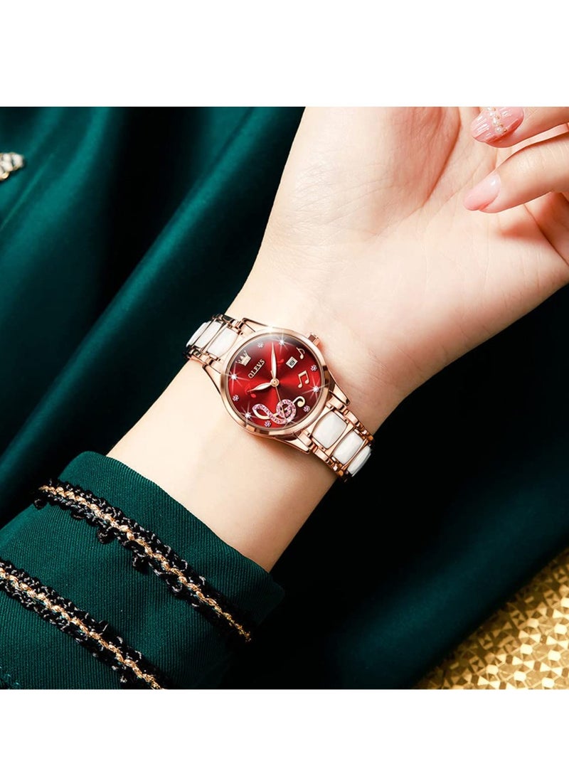 OLEVS Ladies Ceramic Strap Quartz Watch 3605 - Image 2