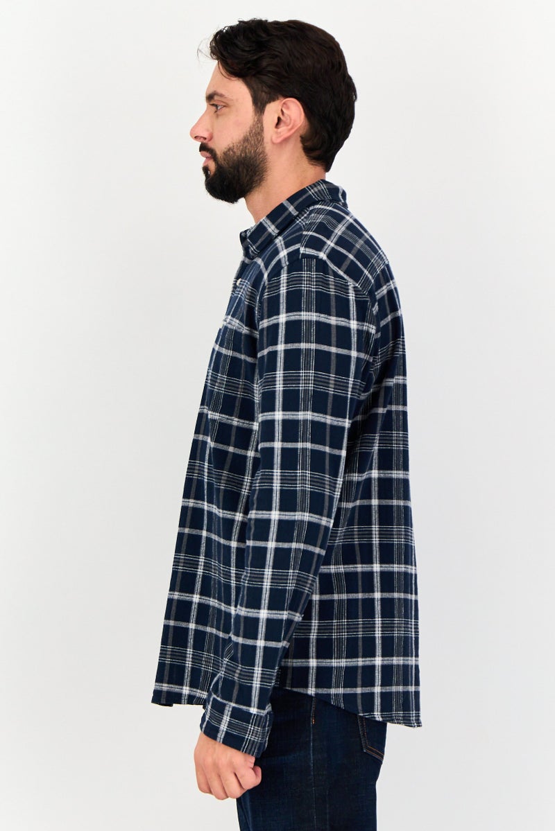 JACK & JONES Men Regular Fit Plaid Long Sleeve Casual Shirt, Navy - Image 2