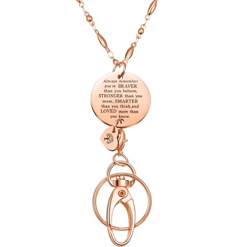 JOVITEC Lanyard ID Badge Necklace for Women Inspirational Pendant Stainless Steel Chain Teacher Cruise Keys Gift for Employee(Rose Gold) - Image 1