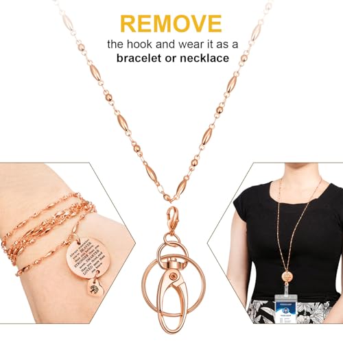 JOVITEC Lanyard ID Badge Necklace for Women Inspirational Pendant Stainless Steel Chain Teacher Cruise Keys Gift for Employee(Rose Gold) - Image 2