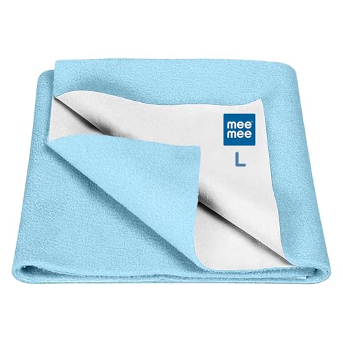 Mee Mee Total Dry & Breathable Mattress Protector Sheet: Cotton Soft, Fast-Drying & Extra Absorbent Sheet for Overnight Protection | 0-24 Months | Large (100x140cm) | Blue | - Image 1