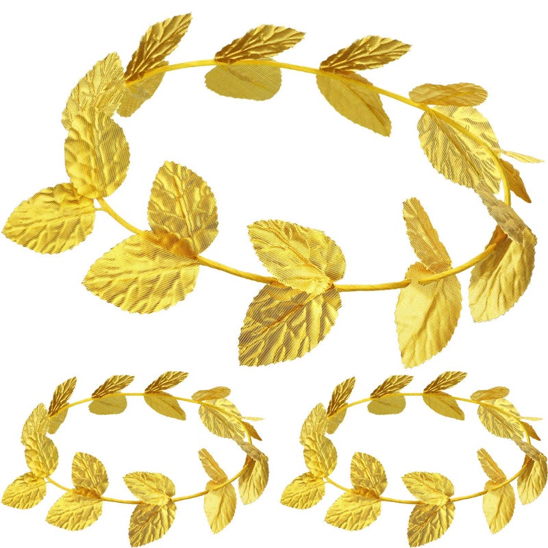meekoo 3 Pieces Gold Laurel Crown Wreath Greek Leaf Headband Toga Party Roman Headpiece Goddess Costume for Women Men Halloween Emperor Headwear, Circlet 7.3 Inches in Diameter - Image 1
