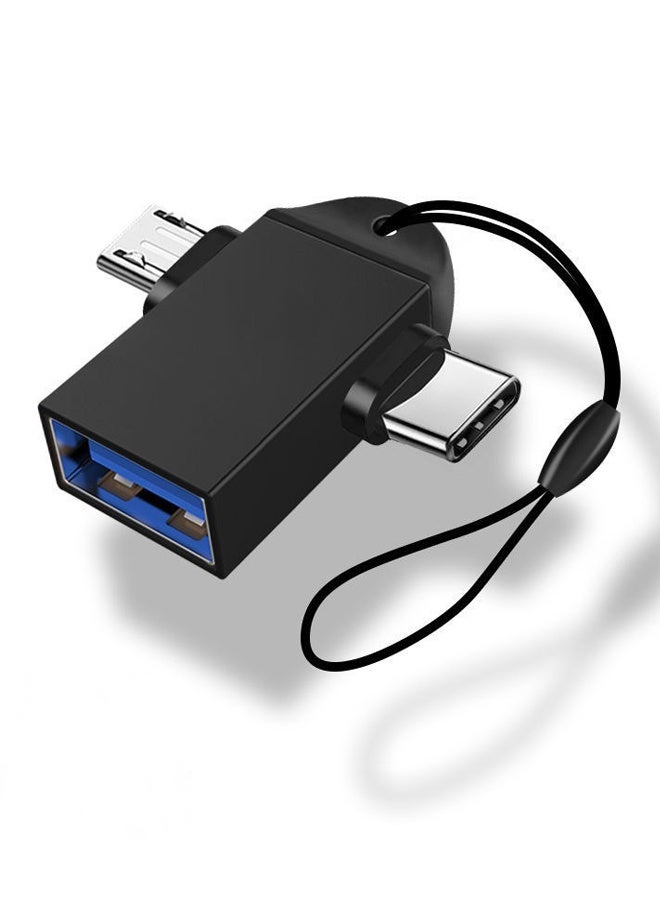 2 in 1 OTG Converter USB 3.0 to Micro USB and Type C Adapter with Lanyard,Used for U Disk Mouse Laptop Mobile Phones or Tablets  - Image 1