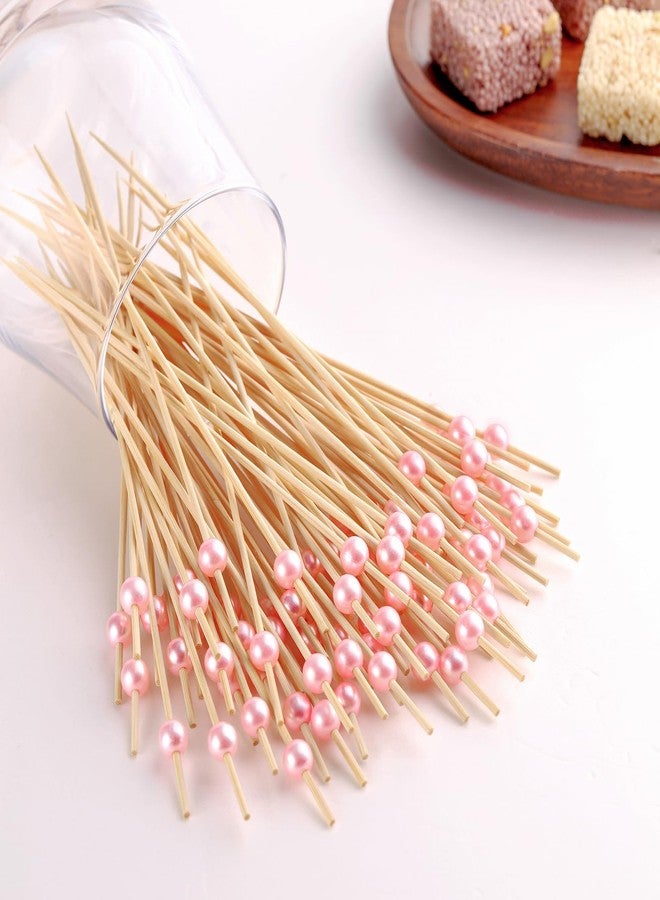 BBQStyle 200 PCS Pink Cocktail Toothpicks for Appetizers, Natural Bamboo Coctail Skewers Sticks, Pearl Decorative Cocktail Tooth Picks for Drinks, Fruit, Charcuterie, Wedding Food Party Fancy 4.7 Inch Long - Image 2