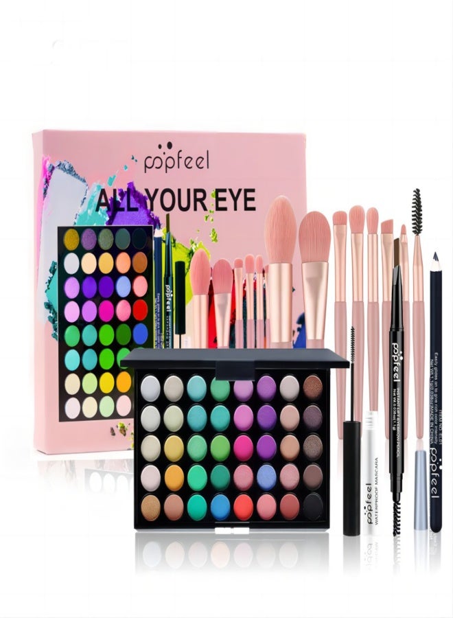 popfeel Eyeshadow Palette Mascara Eyeshadow Brush Eyeliner Eyebrow Pencil Combo Set for Beginners  12PC - Image 5