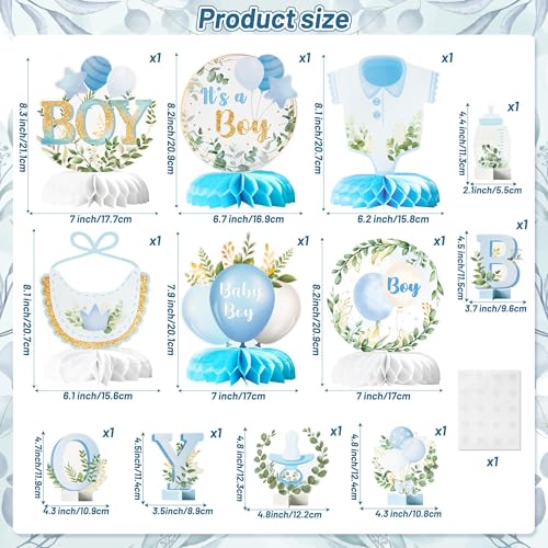 ANGOLIO 12Pcs Its a Boy Baby Shower Honeycomb Centerpieces Watercolor Blue Baby Shower Party Honeycomb Centerpieces Boy Baptism Decorations for Table Gender Reveal Baptism 1th Birthday Party Supplies - Image 5