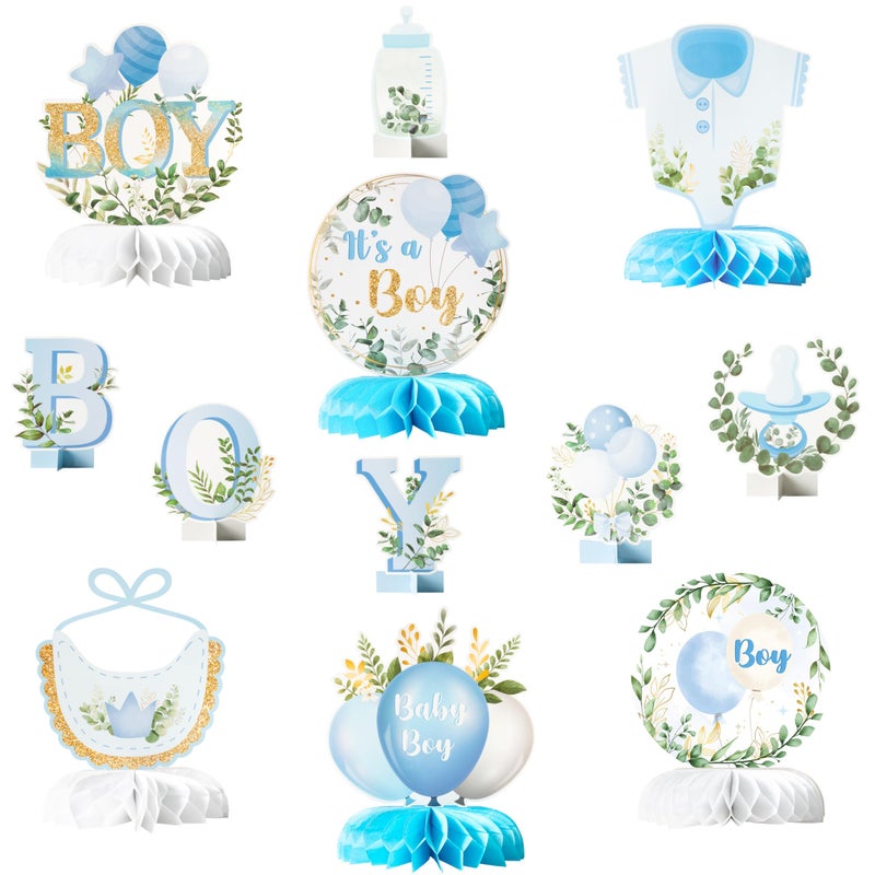 ANGOLIO 12Pcs Its a Boy Baby Shower Honeycomb Centerpieces Watercolor Blue Baby Shower Party Honeycomb Centerpieces Boy Baptism Decorations for Table Gender Reveal Baptism 1th Birthday Party Supplies - Image 3