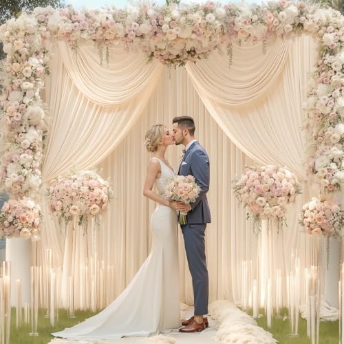 PARTISKY 24x10FT Champagne Backdrop Curtains for Wedding Parties, Wrinkle Free Polyester Photography Backdrop Drapes for Wedding Baby Shower Birthday Parties Stage Background Stand Decorations 4x10ft,6 Panels - Image 4