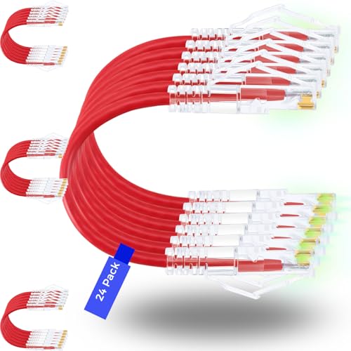 Rapink Patch Cables Cat6 Cat6a 2ft 24 Pack Slim Cat6a Ethernet Patch Cable 10G Support Snagless Cat 6 Patch Cable for Patch Panel to Switch Flexiable Cat6 Ethernet Cable Red - Image 1