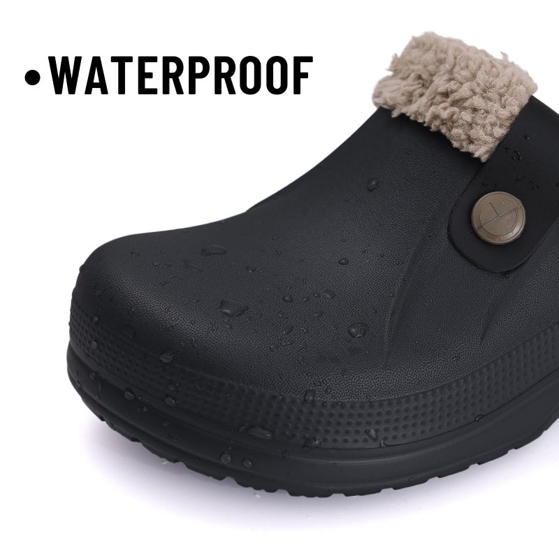 Beslip Classic Fur Lined Clogs Waterproof Winter Fuzzy Slippers for Women Men Indoor and Outdoor Indoor and Outdoor, Black and Khaki Women Size 6-7 - Image 5