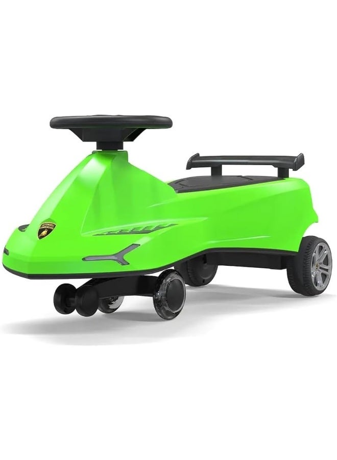 Lamborghini Swing Car Ride On with Lights and Sounds, 360 Rotation, Movable Rear Wing - Green - Image 1