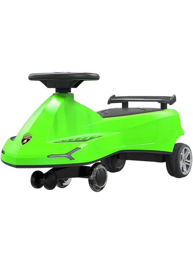 Lamborghini Swing Car Ride On with Lights and Sounds, 360 Rotation, Movable Rear Wing - Green - Image 2