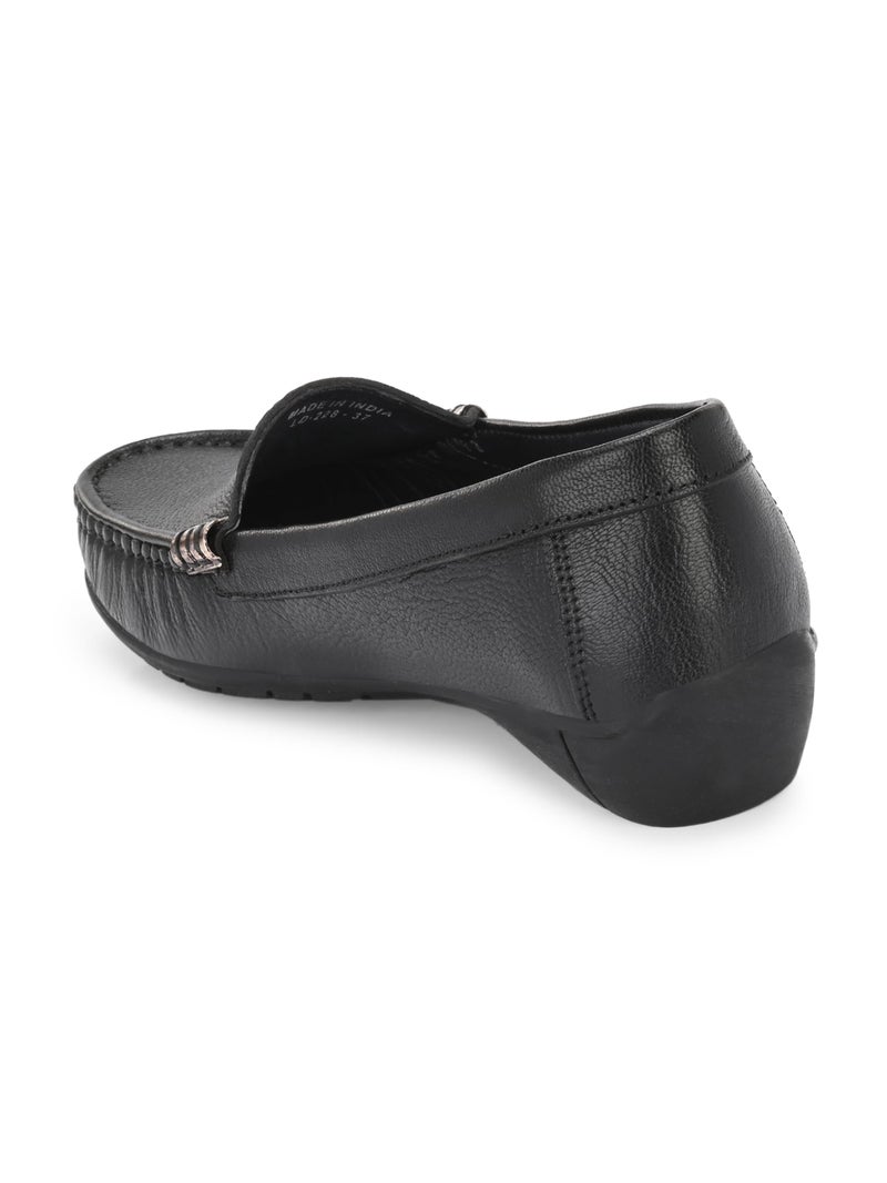 egoss Lady Boss X Premium Genuine Leather Loafer Casual Shoes for Women (Black-7)-LD-228 - Image 2