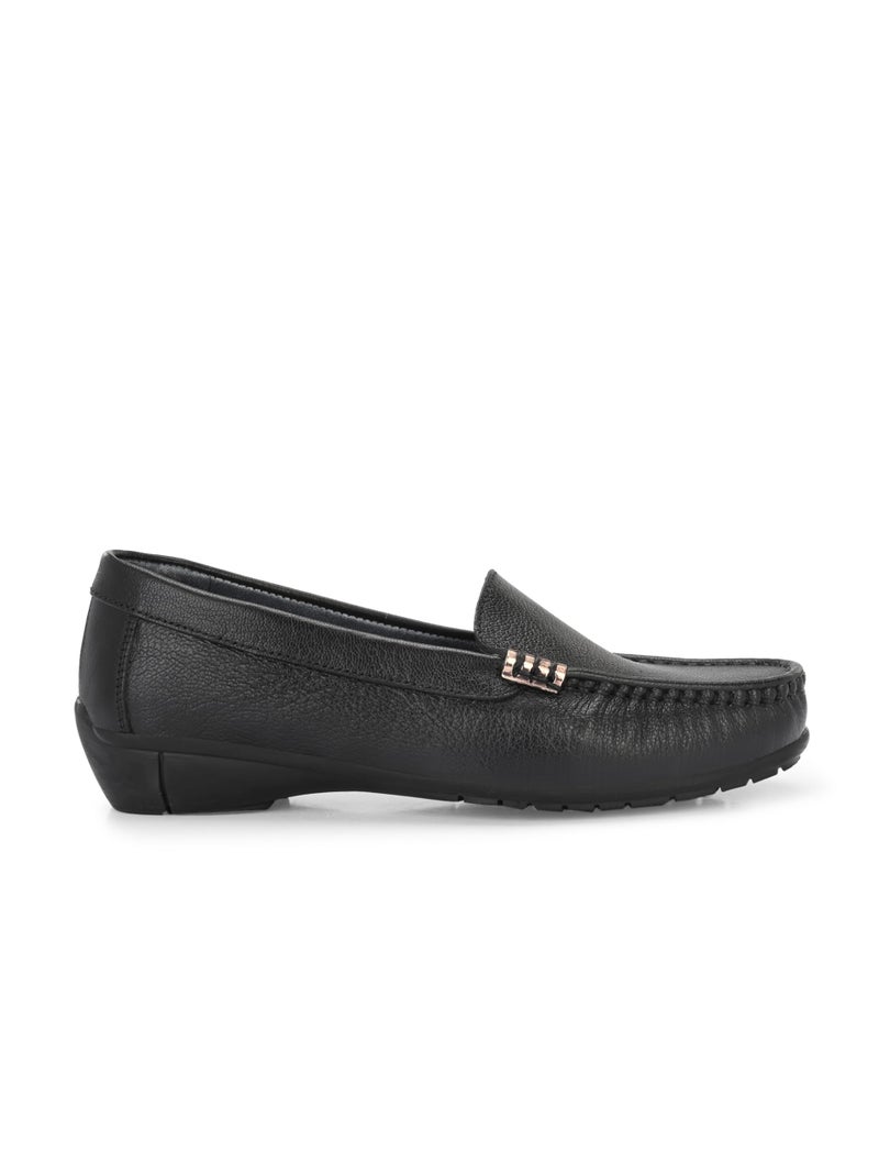 egoss Lady Boss X Premium Genuine Leather Loafer Casual Shoes for Women (Black-7)-LD-228 - Image 3