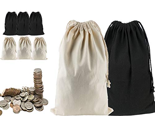 Lanyani 6 Packs Bank Coin Money Cash Bag Sacks, 12" x 17" Canvas Deposit Change Transit Bags with Drawstring, Heavy Duty, Black+Natural - Image 5