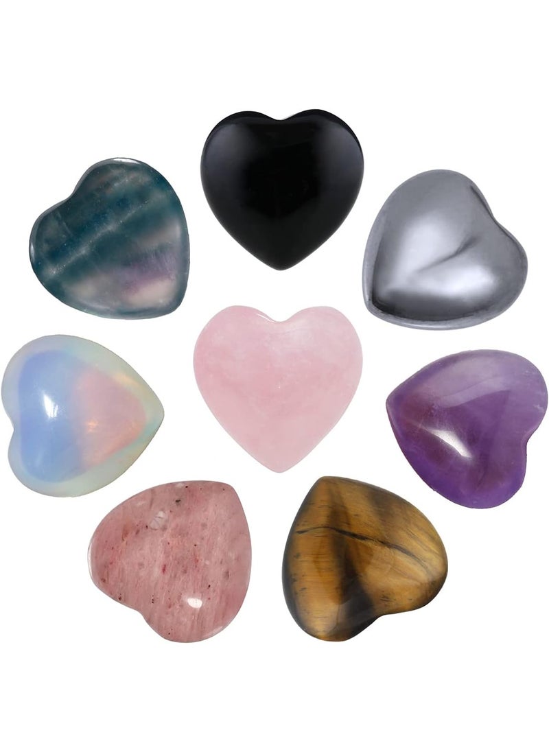 SUNYIK SUNYIK Assorted Crystal Stone Carved Puff Heart Pocket Stone Set, Healing Palm Crystal Set for Christmas, Pack of 8(0.5'') 