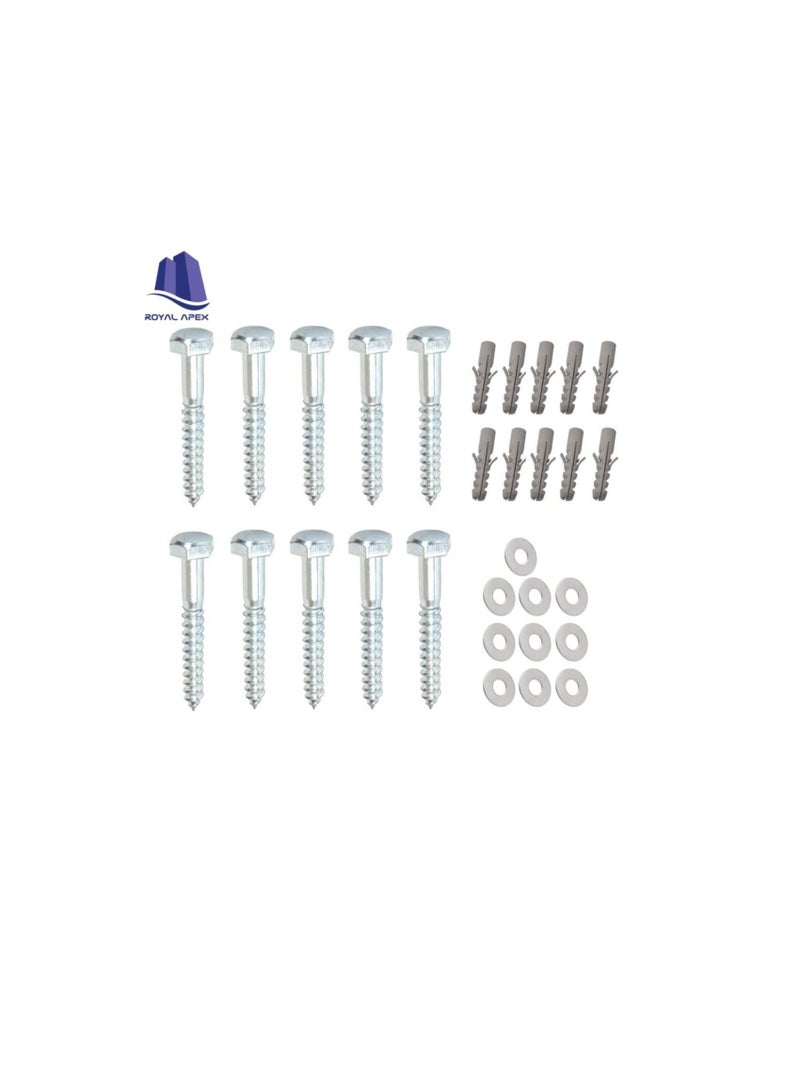 10 Pcs Galvanized (G.I) Hex Head Coach Screws with Washer & Fisher Plug Wood Working for Holding Together Heavy Timber, and Concrete Working. (6mm, Length 4 Inch) - Image 3