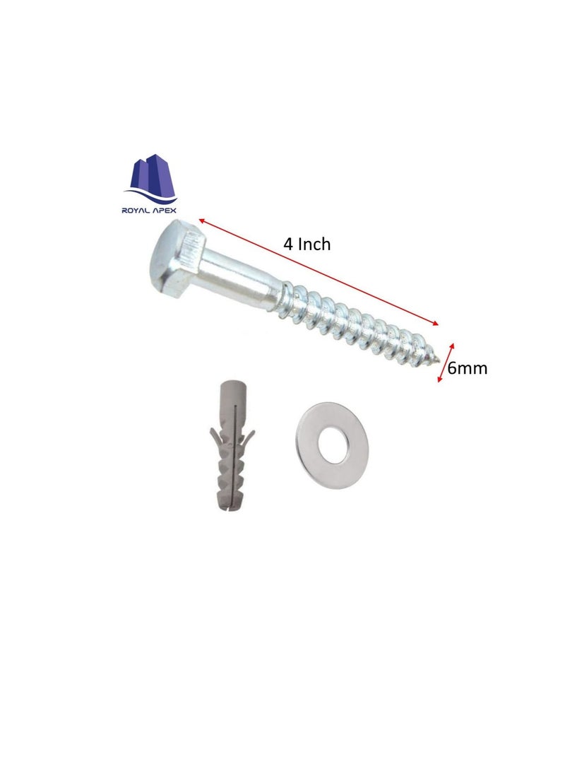 10 Pcs Galvanized (G.I) Hex Head Coach Screws with Washer & Fisher Plug Wood Working for Holding Together Heavy Timber, and Concrete Working. (6mm, Length 4 Inch) - Image 2