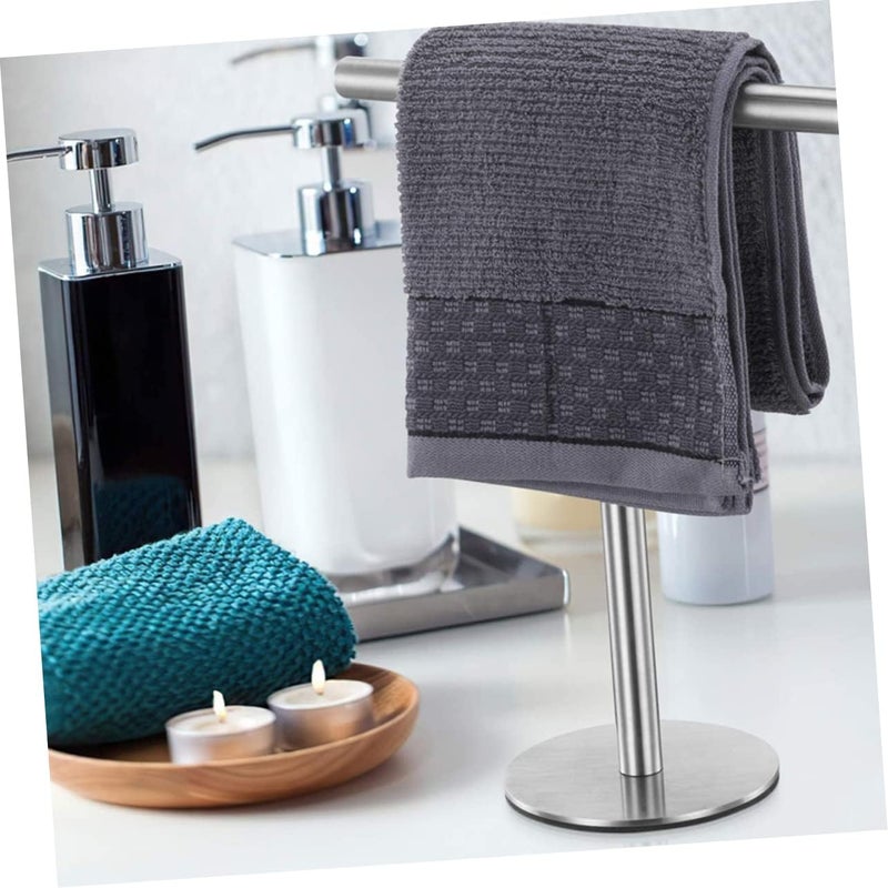 Amosfun Stainless Steel Towel Rack Stand Weighted Base Countertop Towel Holder for Bathroom and Kitchen Easy to Relocate Resistant Design - Image 3