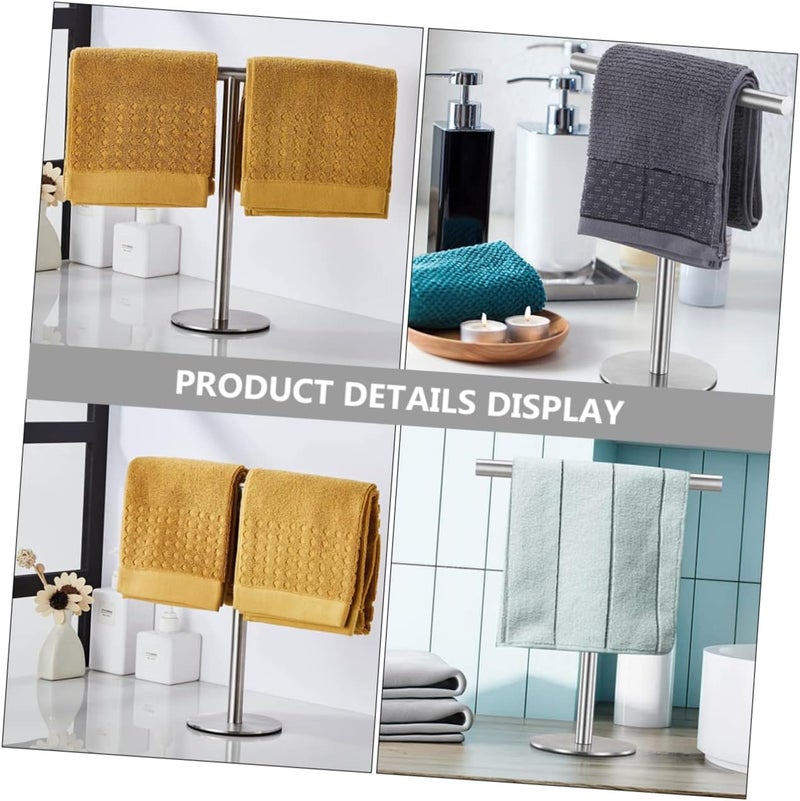 Amosfun Stainless Steel Towel Rack Stand Weighted Base Countertop Towel Holder for Bathroom and Kitchen Easy to Relocate Resistant Design - Image 4