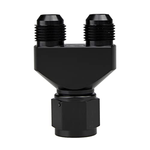 KRD PERFORMANCE Aluminum Y Block Adapter Fittings 8 AN Female Swivel to Parallel Exit Dual 2 x 6 AN Male Y Block Splitter Tee Hose Connector Black - Image 1