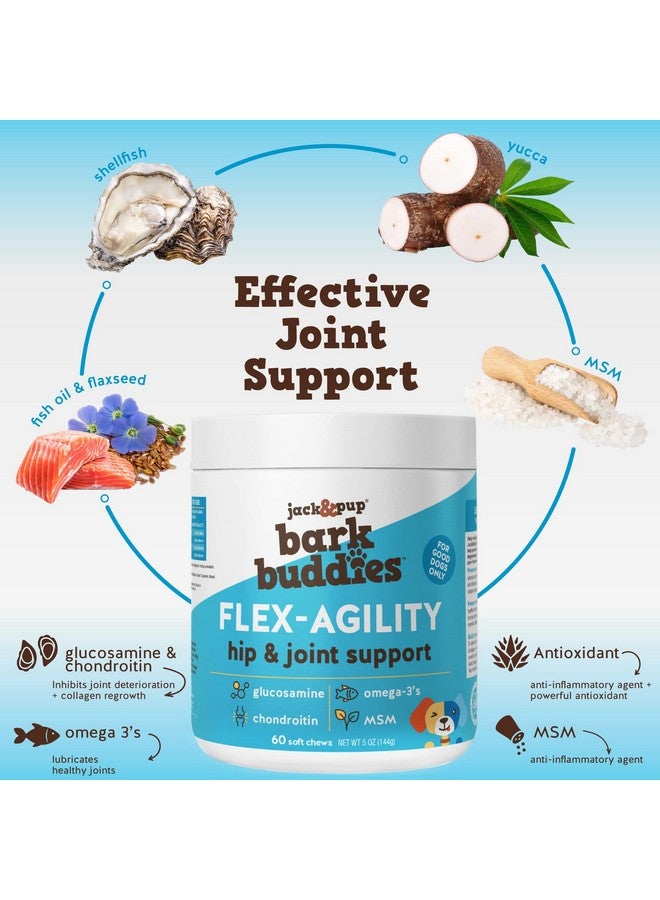 Jack&Pup Dog Joint Supplement FlexAgility Bark Buddies | Glucosamine Chondroitin For Dogs | Hip And Joint Chews For Dogs (5Oz, 60 Ct) - Image 3