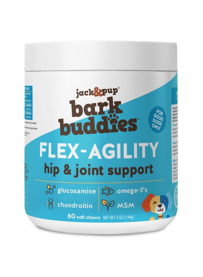 Jack&Pup Dog Joint Supplement FlexAgility Bark Buddies | Glucosamine Chondroitin For Dogs | Hip And Joint Chews For Dogs (5Oz, 60 Ct) - Image 1