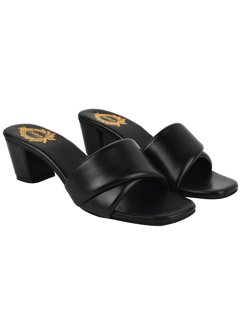 Shoetopia Stylish Solid Black Block Heels for Women & Girls /UK8 - Image 1