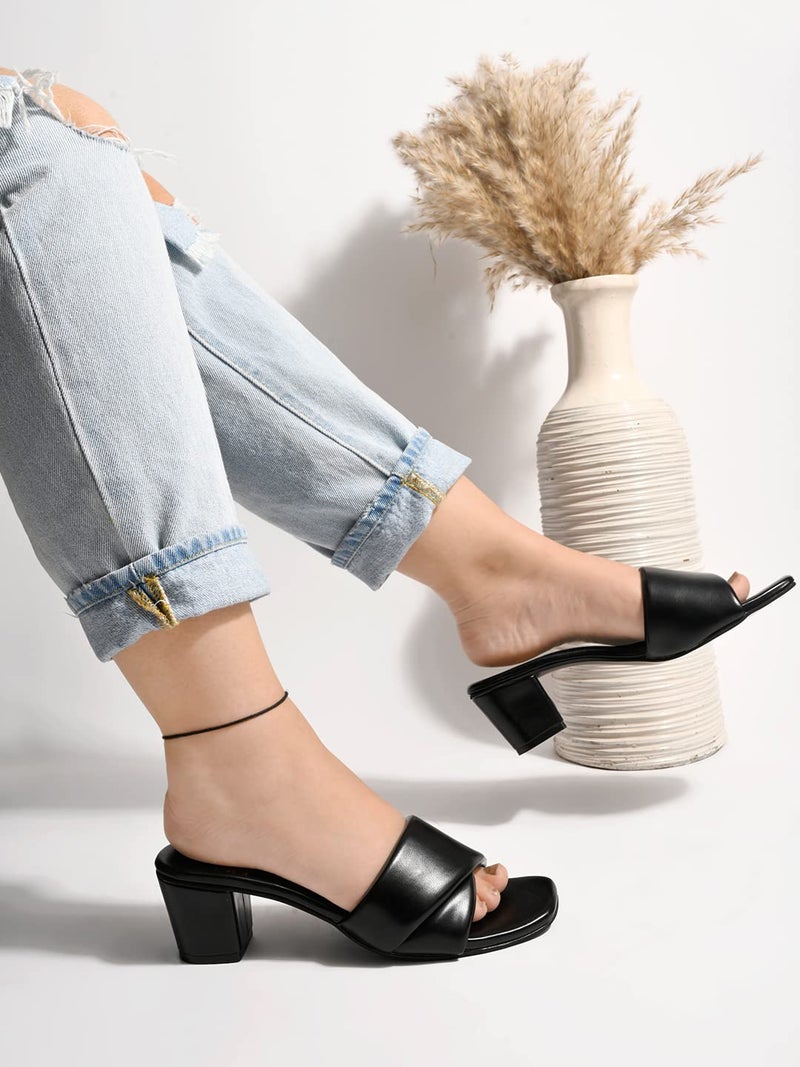 Shoetopia Stylish Solid Black Block Heels for Women & Girls /UK8 - Image 2