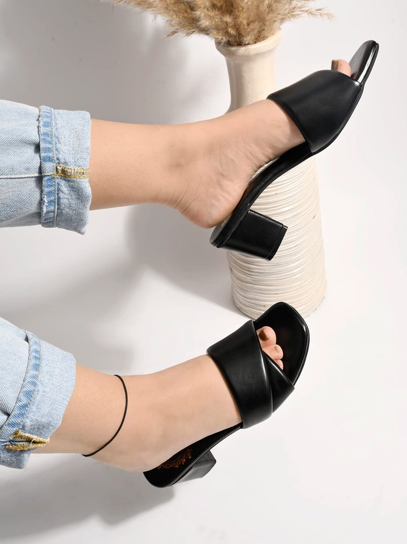 Shoetopia Stylish Solid Black Block Heels for Women & Girls /UK8 - Image 4