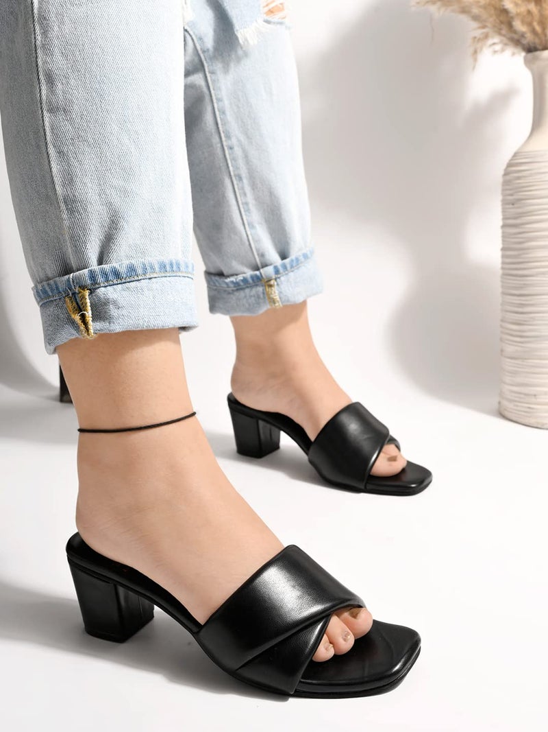 Shoetopia Stylish Solid Black Block Heels for Women & Girls /UK8 - Image 3