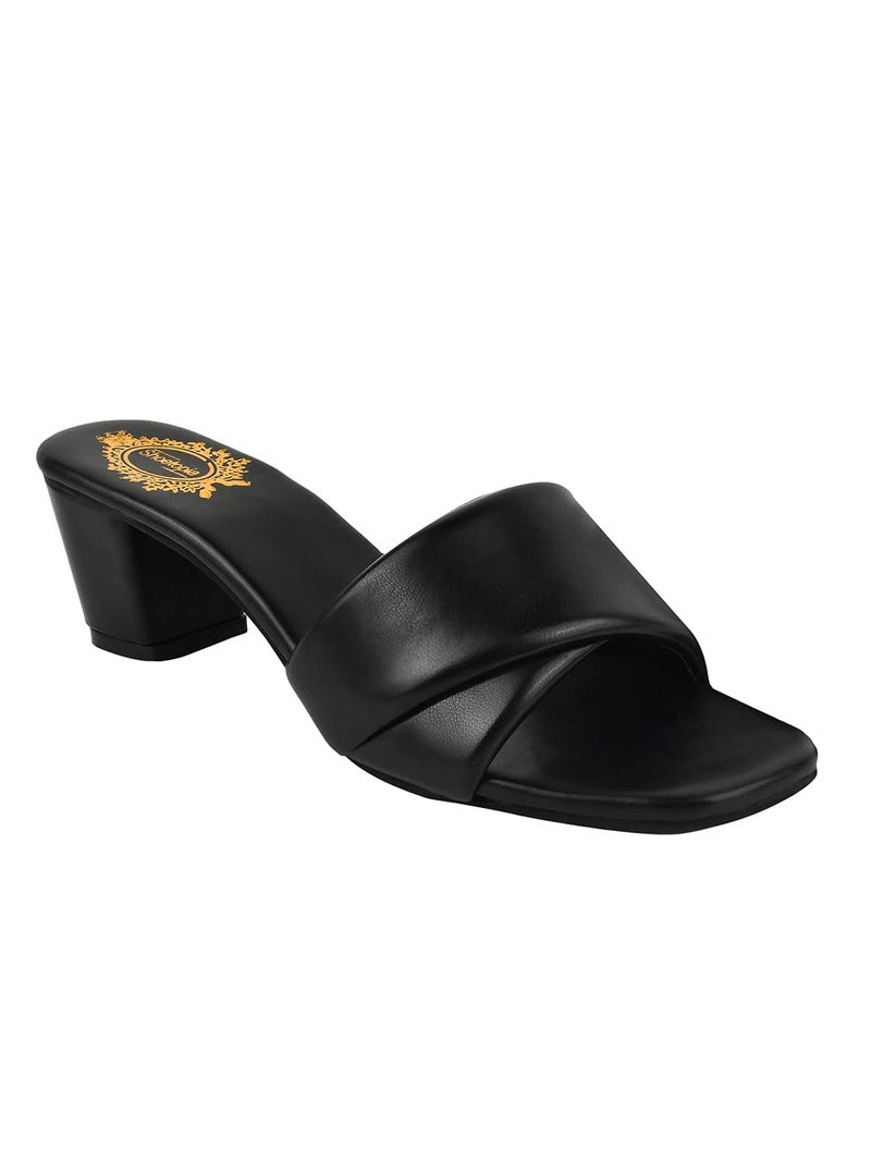 Shoetopia Stylish Solid Black Block Heels for Women & Girls /UK8 - Image 5