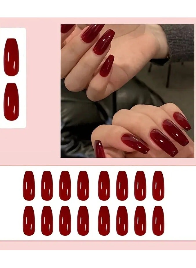 أوريتي 24 قطعة من أطراف تزيين الأظافر باللون الأحمر مع غراء متضمن - أظافر باليه متوسطة الحجم لتغطية كاملة لصالونات الأظافر والنساء - أطراف تزيين أظافر باللون الأحمر مذهلة لإطلالة ساحرة - Image 5