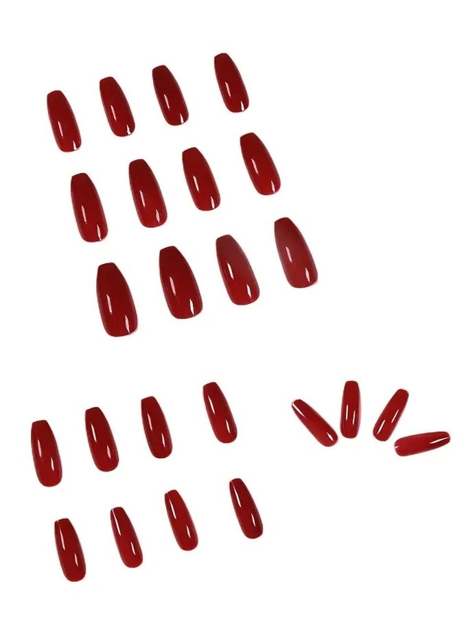 أوريتي 24 قطعة من أطراف تزيين الأظافر باللون الأحمر مع غراء متضمن - أظافر باليه متوسطة الحجم لتغطية كاملة لصالونات الأظافر والنساء - أطراف تزيين أظافر باللون الأحمر مذهلة لإطلالة ساحرة - Image 3
