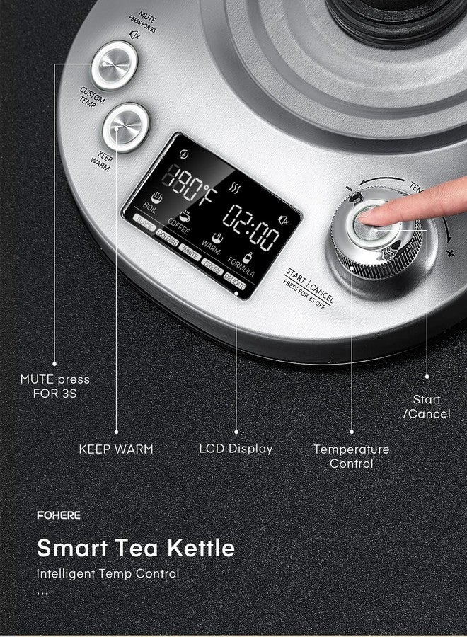 FOHERE Electric Tea Kettle, 9 Temperature Control Presets Glass Kettle, 1200W Tea Pot with Removable Infuser, 2 Hours Keep Warm, 1.7 Liter Electric Kettles, Borosilicate Glass & Stainless Steel - Image 2