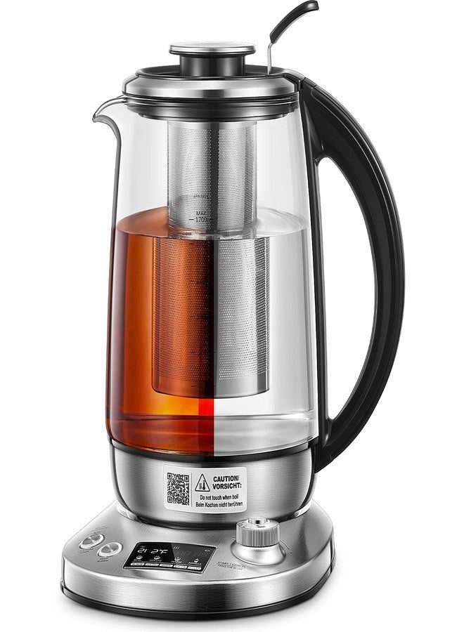 FOHERE Electric Tea Kettle, 9 Temperature Control Presets Glass Kettle, 1200W Tea Pot with Removable Infuser, 2 Hours Keep Warm, 1.7 Liter Electric Kettles, Borosilicate Glass & Stainless Steel - Image 1