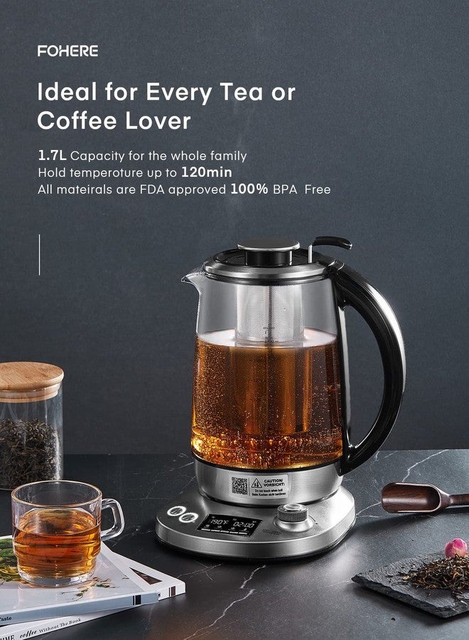 FOHERE Electric Tea Kettle, 9 Temperature Control Presets Glass Kettle, 1200W Tea Pot with Removable Infuser, 2 Hours Keep Warm, 1.7 Liter Electric Kettles, Borosilicate Glass & Stainless Steel - Image 5