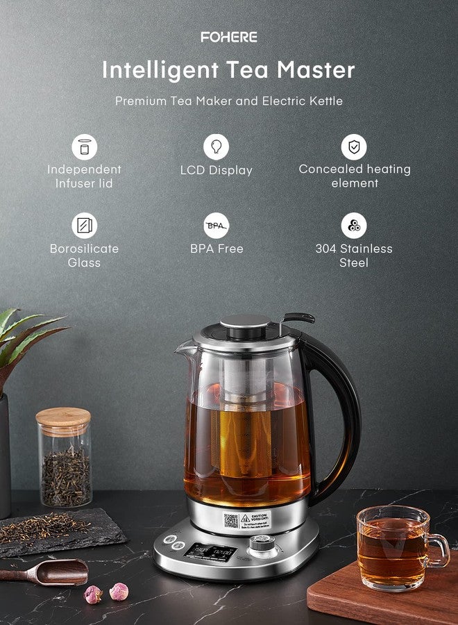 FOHERE Electric Tea Kettle, 9 Temperature Control Presets Glass Kettle, 1200W Tea Pot with Removable Infuser, 2 Hours Keep Warm, 1.7 Liter Electric Kettles, Borosilicate Glass & Stainless Steel - Image 4
