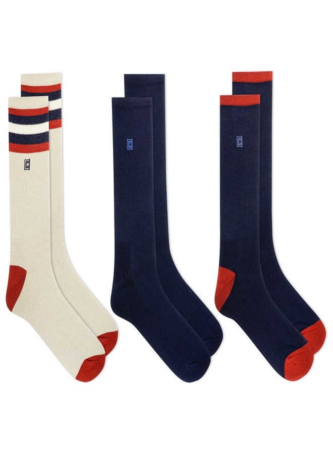 Chaps Men's Novelty Stripe Crew Socks (3 Pack), Natural/Navy, Shoe Size: 6-12 - Image 2