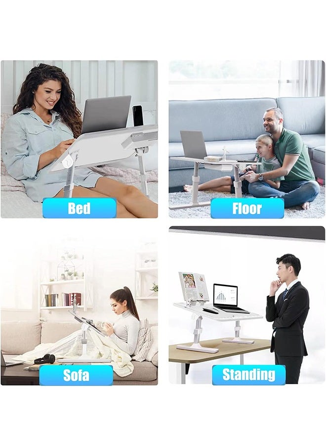 Hihonor - Laptop Table for Bed,Height-Adjustable Angle Tray Table with USB Port/Non-slip Groove/Storage Drawer,Easy to Fold,Suitable for Sofa/Bed - Image 1