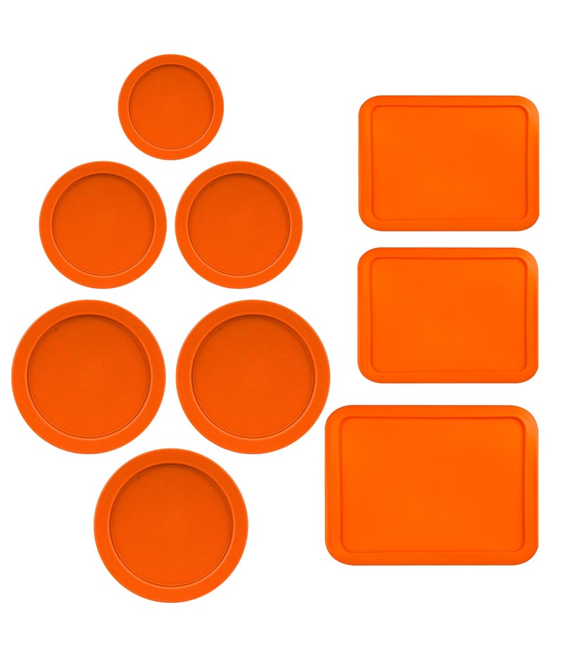 MRX Solutions Replacement Lids for Pyrex Glass Food Storage Containers Rectangular (1) 1-Cup (2) 2-Cup (2) 4-Cup (1) 7-Cup (2) 3-Cup (1) 6-Cup Round Rectangle (Orange) - Image 1