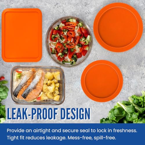 MRX Solutions Replacement Lids for Pyrex Glass Food Storage Containers Rectangular (1) 1-Cup (2) 2-Cup (2) 4-Cup (1) 7-Cup (2) 3-Cup (1) 6-Cup Round Rectangle (Orange) - Image 3