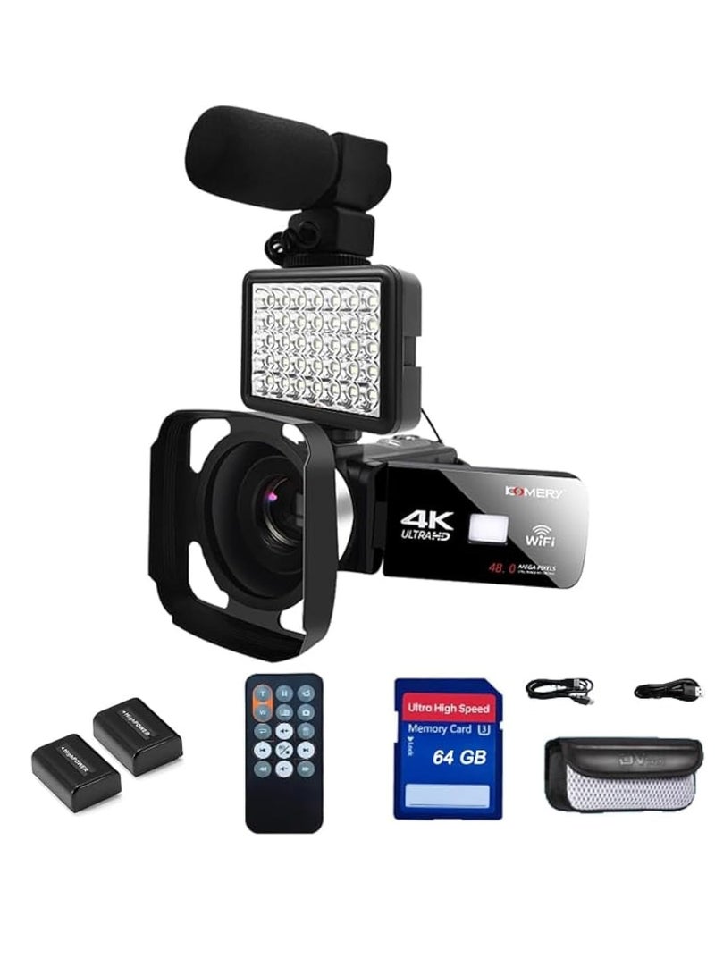 4K 60FPS 48MP Camcorder with Flip Screen, Camcorder Video Camera with WiFi & IR Control, 18x Zoom Recorder,IR Digital Vlogging Camera Kit for YouTube. with 64GB SD Card, Night vision Function (1)  - Image 2