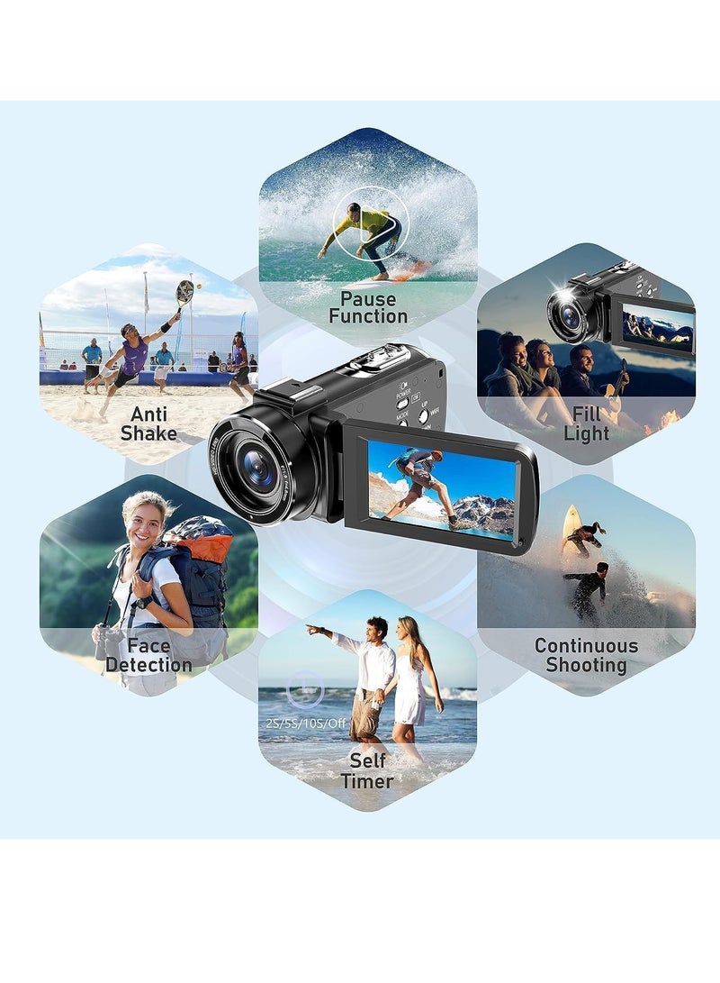 4K 60FPS 48MP Camcorder with Flip Screen, Camcorder Video Camera with WiFi & IR Control, 18x Zoom Recorder,IR Digital Vlogging Camera Kit for YouTube. with 64GB SD Card, Night vision Function (1)  - Image 4
